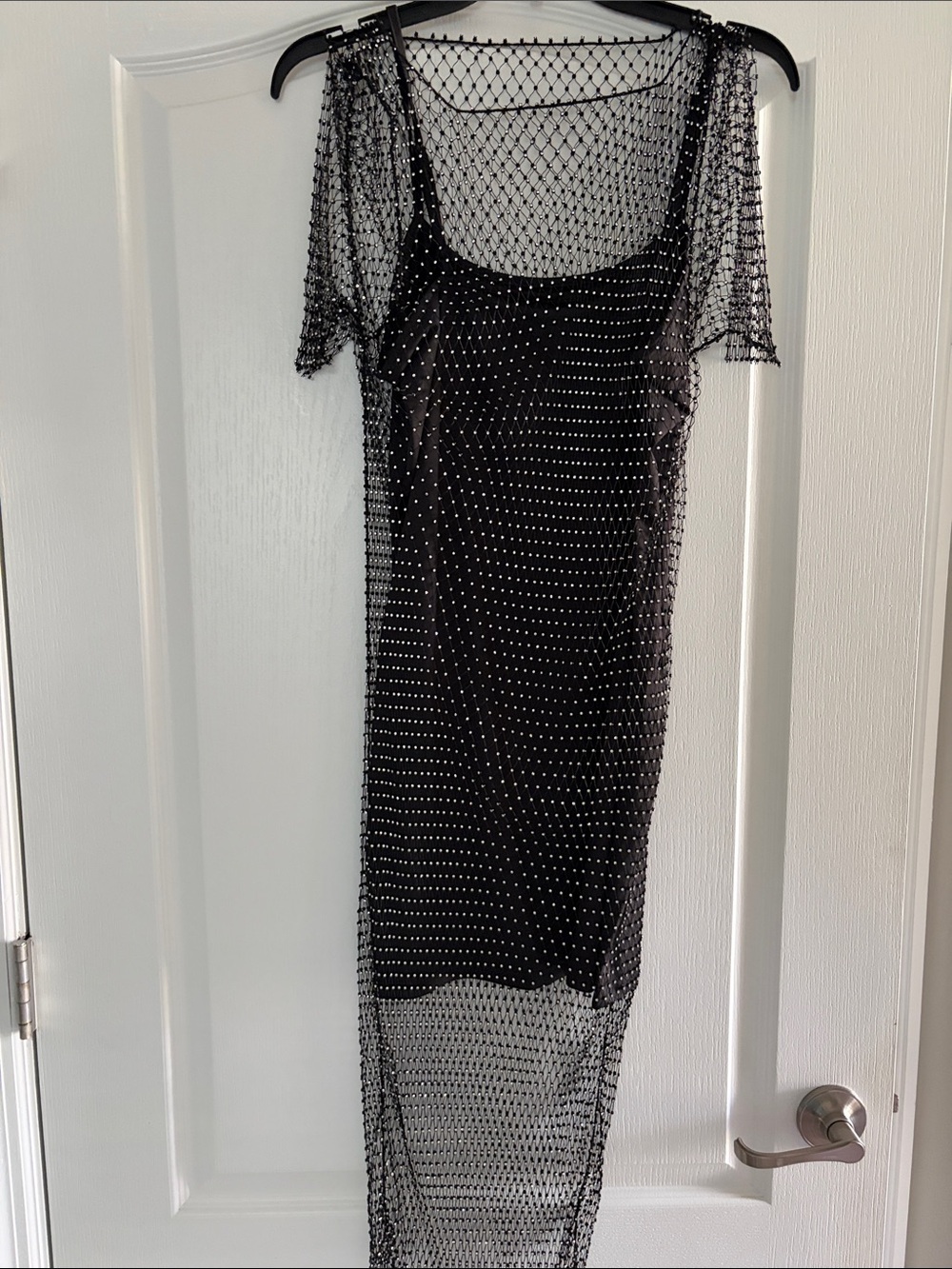 Endless Rose Black Beaded Mesh Midi Dress